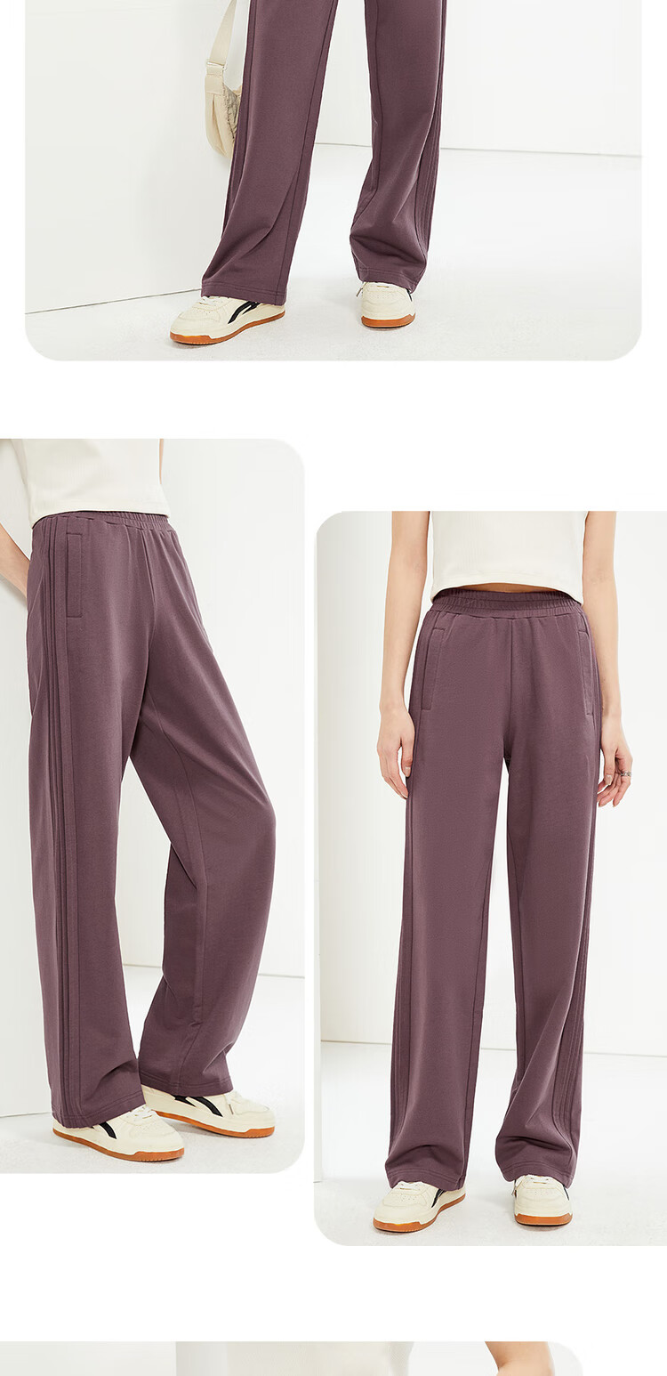 Giordano Women's Cotton Side Bone Pleated Wide-Leg Pants with Elastic Waist, Knitted Casual Sports Trousers 05415455 10