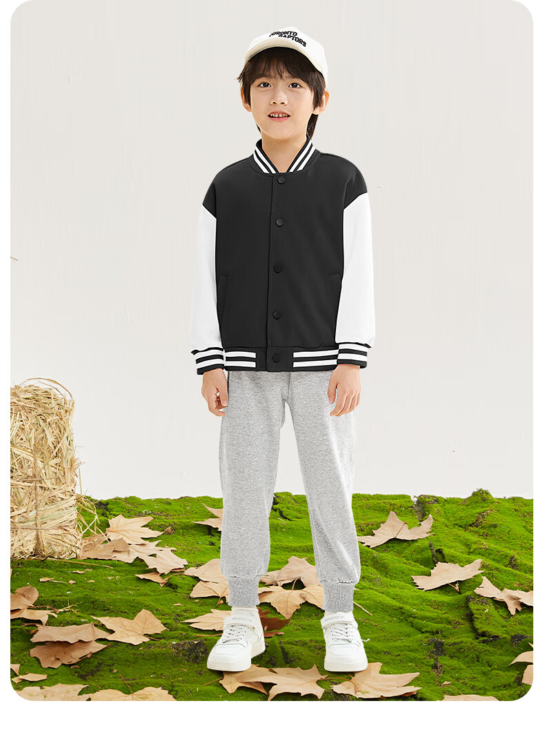 Jeanswest Boys' Outfit, 2026 Children's Patchwork Baseball Jacket, Spring Outerwear for Older Kids, Boys' Sportswear Two-Piece Set 12