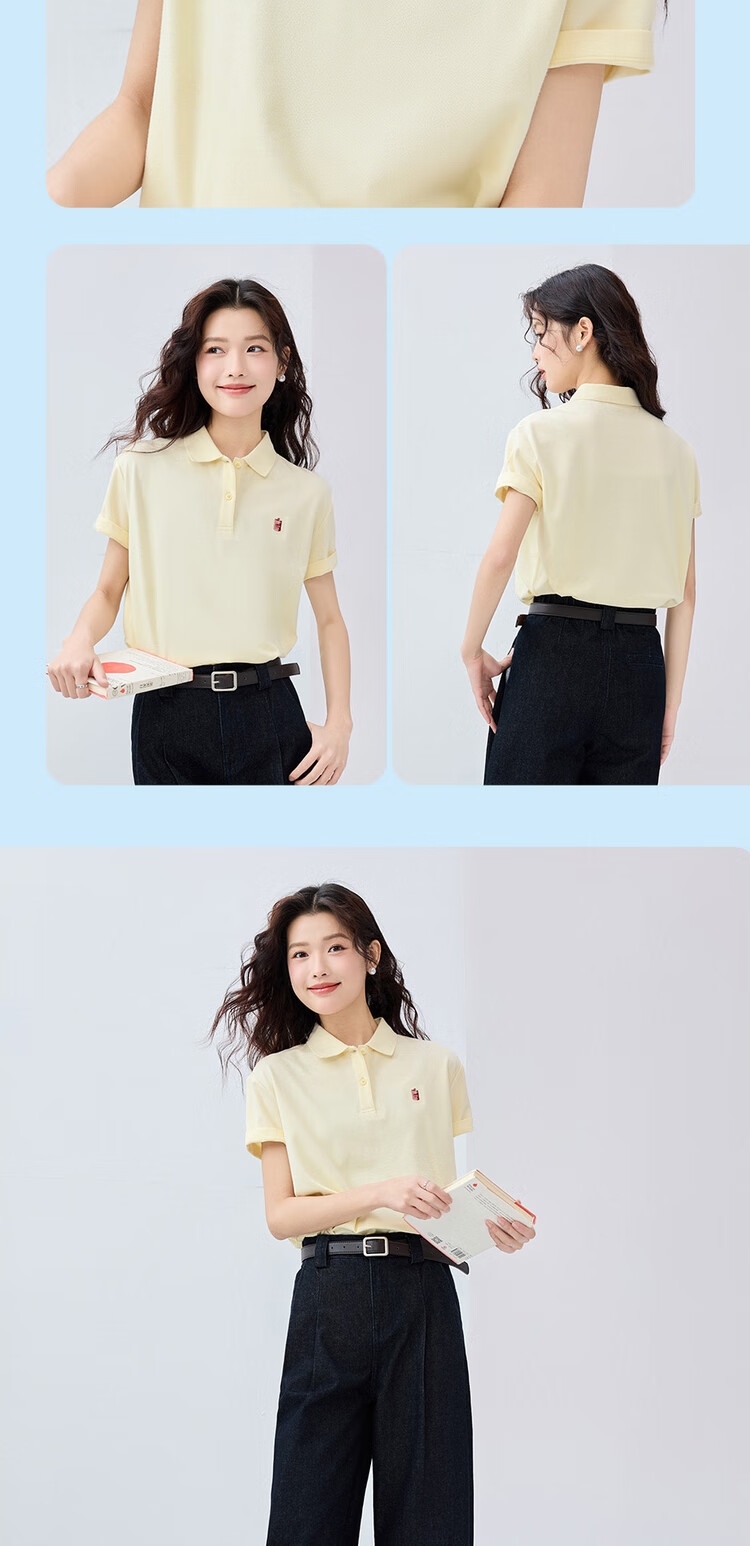 Giordano Women's Short-Sleeve Polo Shirt, Lycra Cotton Pique Fabric, Energetic Small Embroidery, Turn-Down Collar Top, 05315390 13