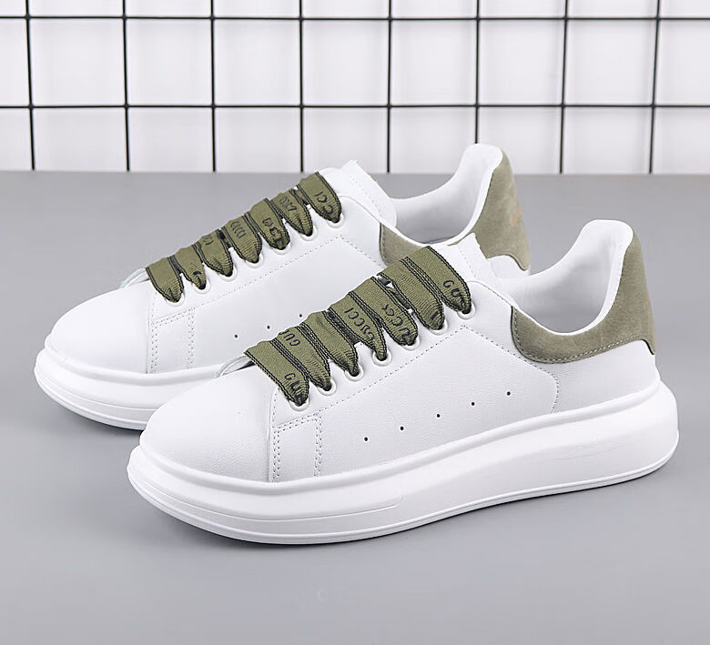 wonst春季麦卡伦潮流网红小白鞋增高运动休闲鞋情侣款板鞋 草绿色