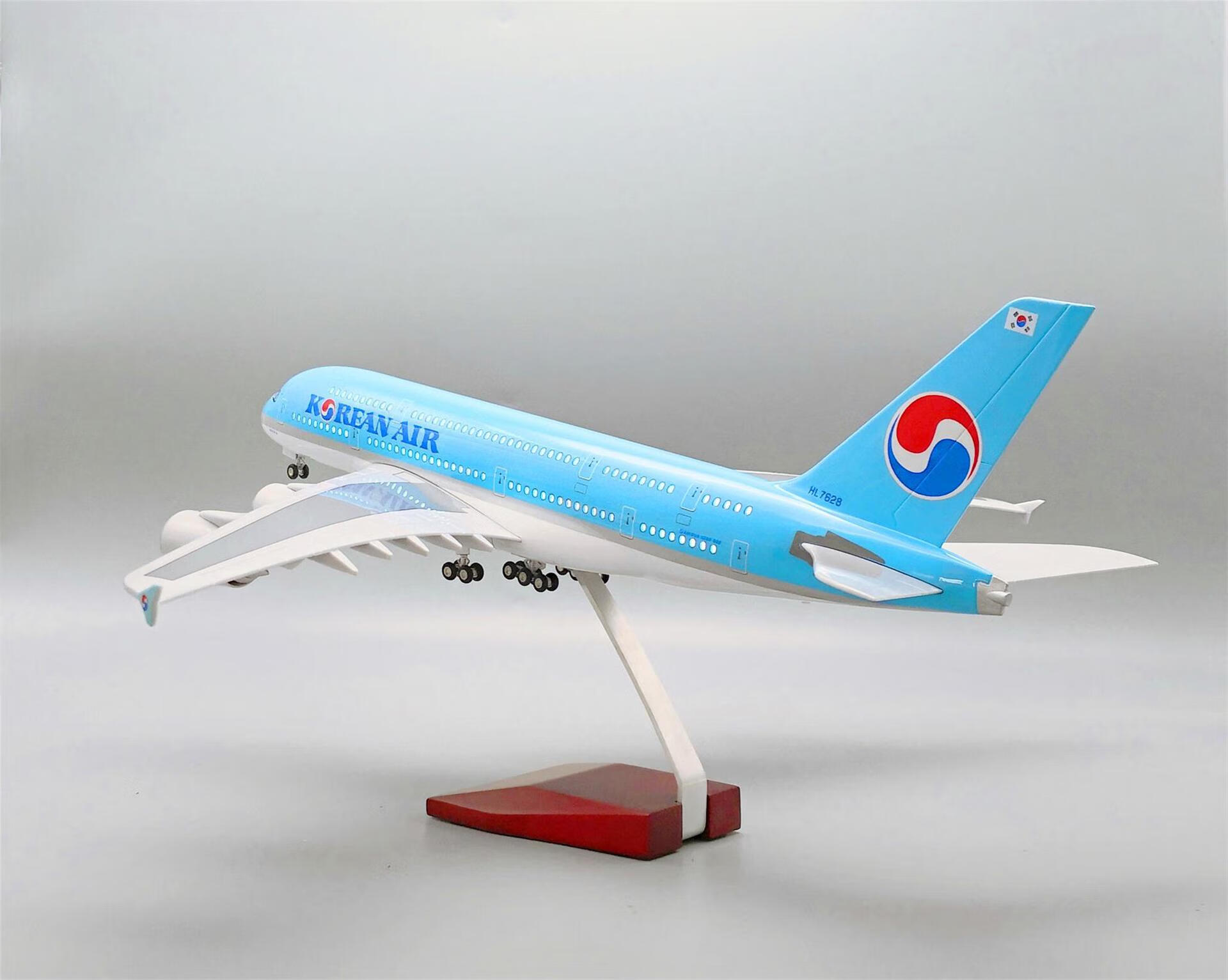 空客a380韩国大韩航空 带轮子带灯仿真飞机模型 民航航空模型礼品 不