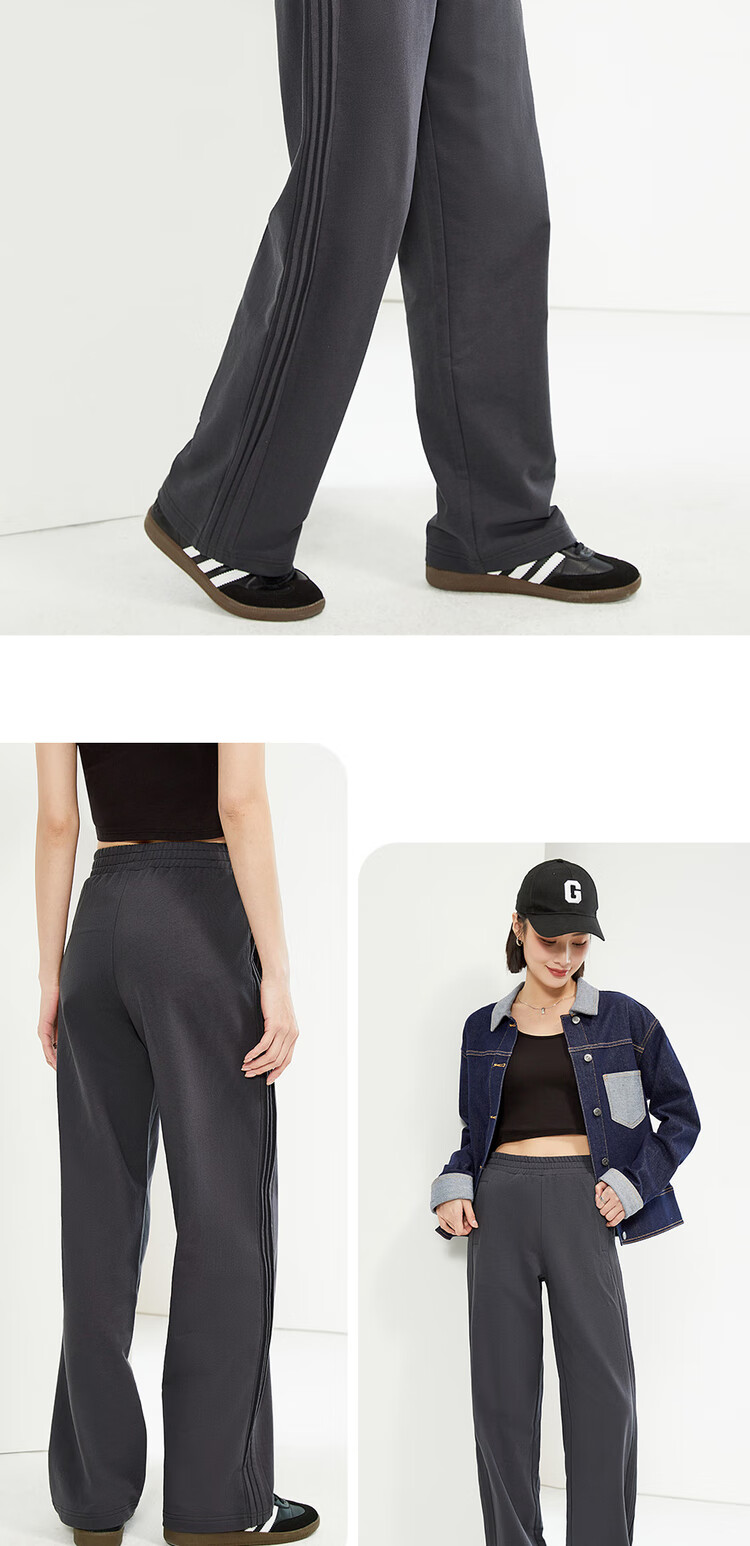 Giordano Women's Cotton Side Bone Pleated Wide-Leg Pants with Elastic Waist, Knitted Casual Sports Trousers 05415455 7