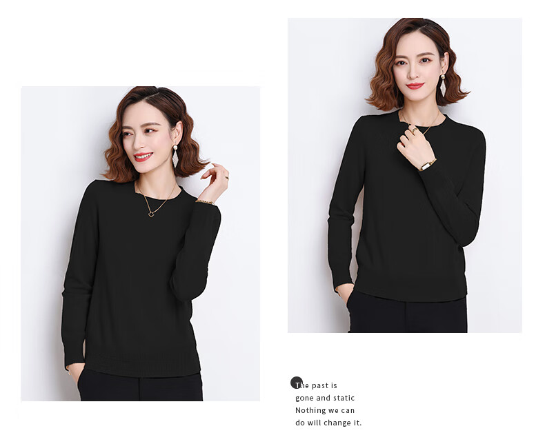 Hengyuanxiang 100% Pure Wool Women's Sweater Autumn Winter Crew Neck Casual Elegant Knit Warm Base Shirt Top 13