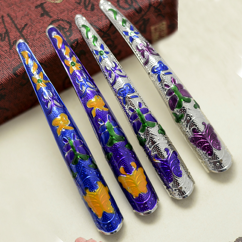 古装古风清宫廷后宫手指套护甲指甲套皇后贵妃景泰蓝加厚电泳金蓝花2