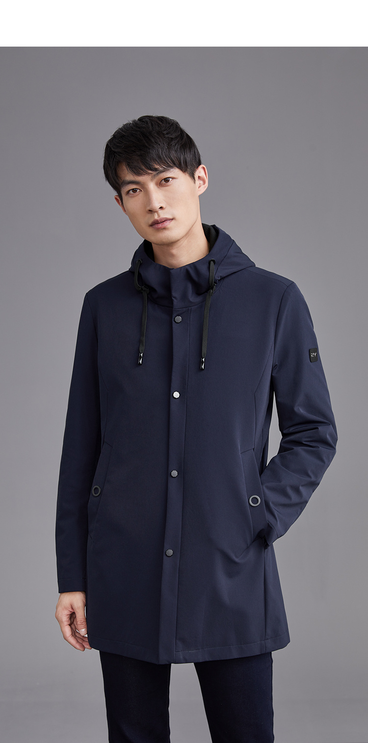 hla海澜之家风衣男2018秋季新品连帽长款风衣时尚hwfad3e028a藏青(27)