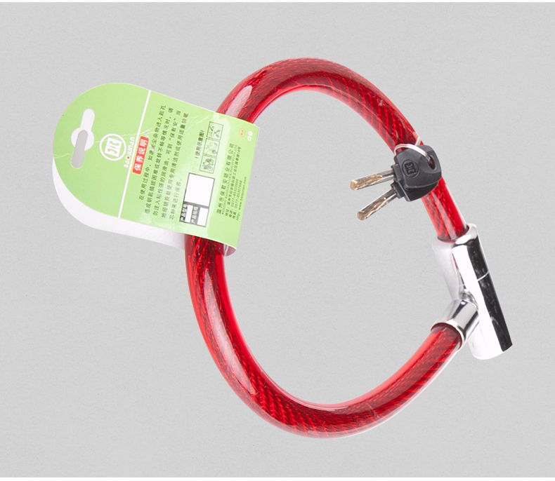 加粗钢缆锁自行车圈锁单车防盗锁软锁环形锁电瓶车锁电动摩托车锁红色