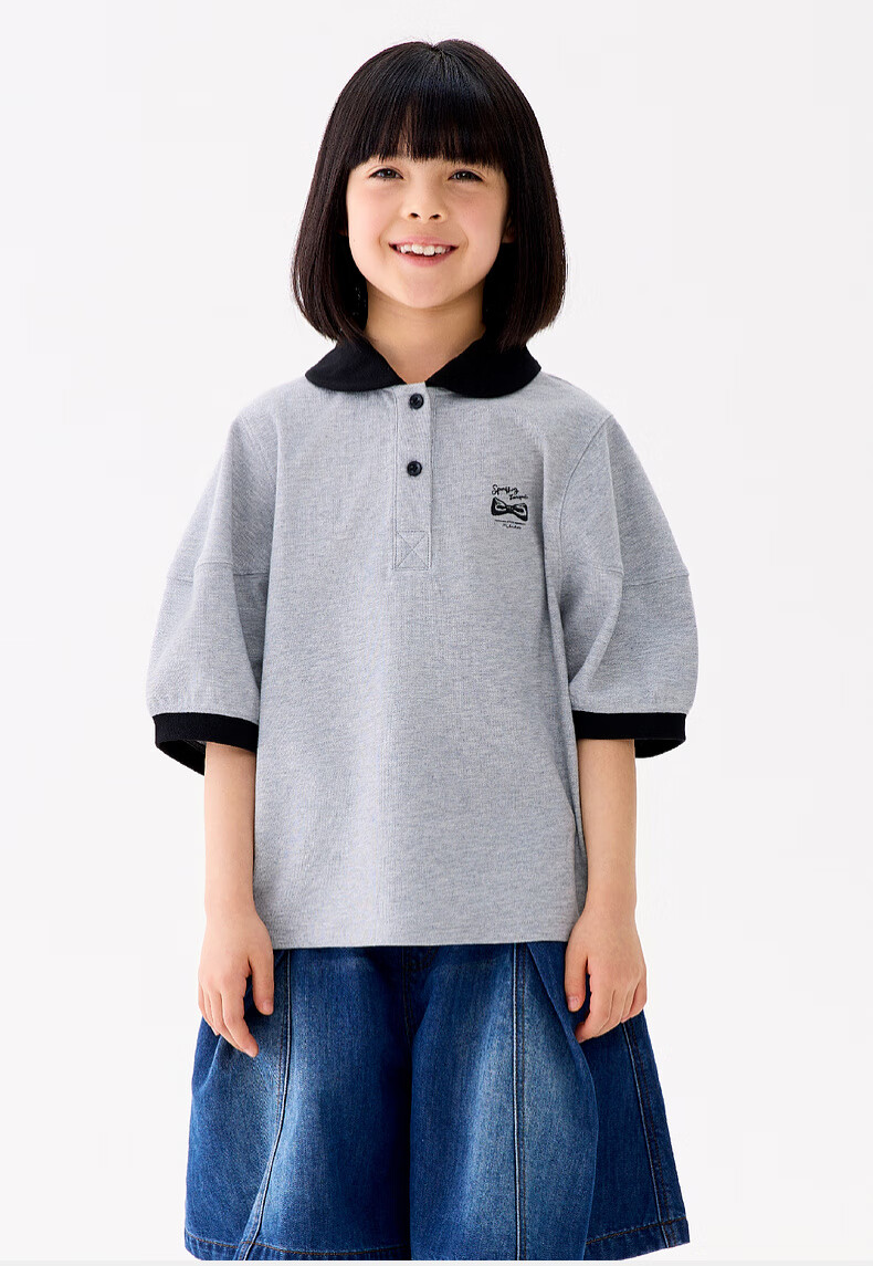 M.Latin Children's Clothing, Kids' T-Shirt, Summer 2025 New Style, Girls' Big Kids Doll Collar Polo Collar Short Sleeve T-Shirt 15