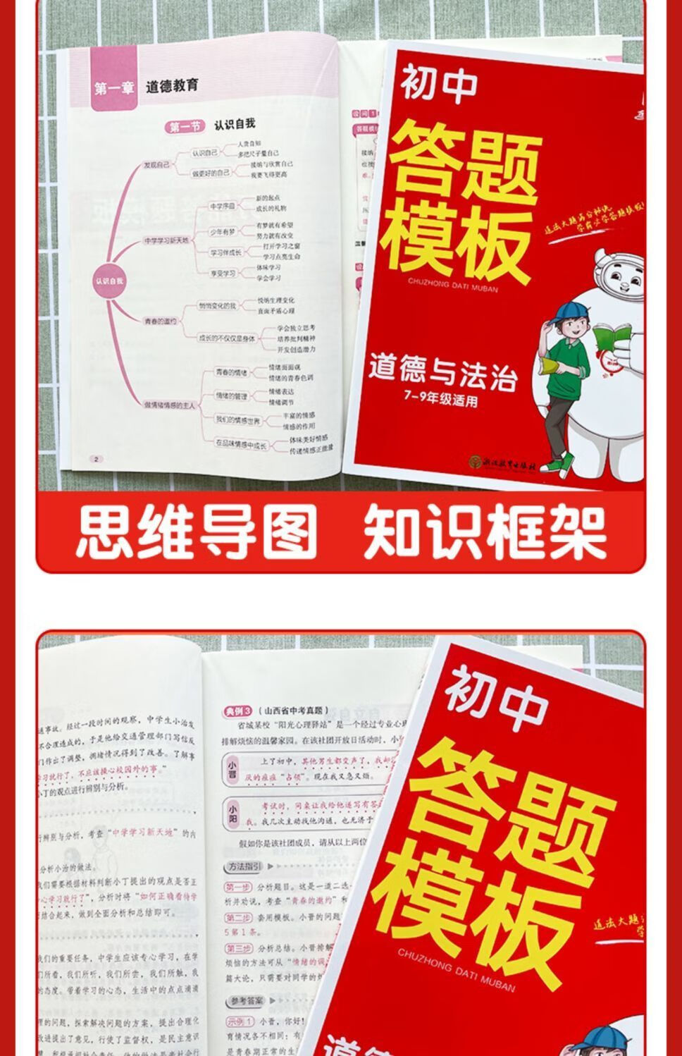 12，初中小四門答題模板政治歷史地理生物中考縂複習必背知識點全歸納 初中通用 語數英物化【全套5本】