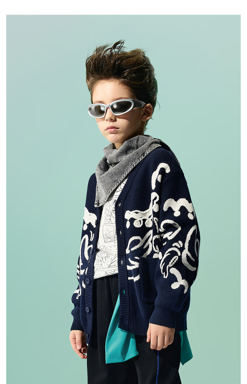 MQD Children's Sweater Autumn New Boys Jacquard Versatile National Style Sweater Navy Blue 130 8