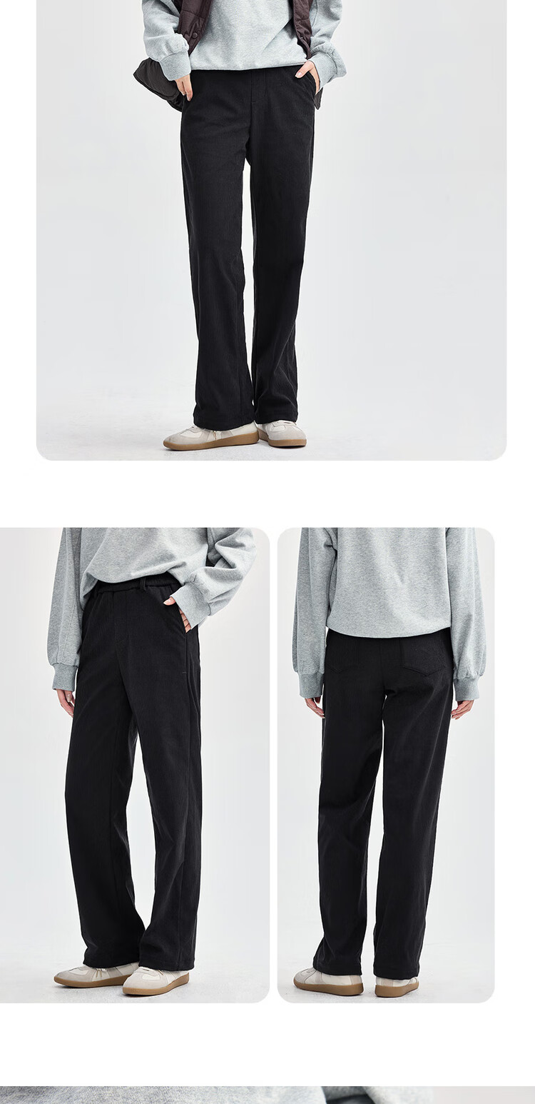 Giordano Women's Corduroy Pants with Brushed Fleece Lining, Retro Style Elastic Waist Casual Trousers for Women 05414670 11