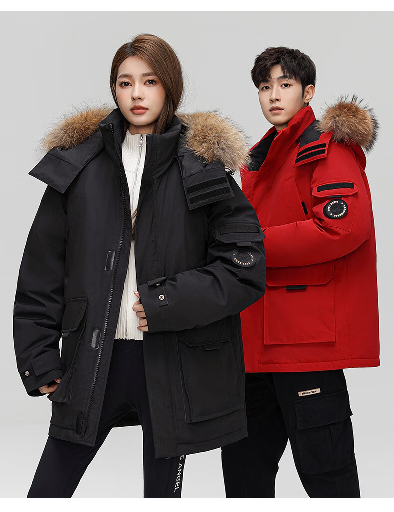 YAYA Unisex Down Jacket Winter Cold-Resistant Hooded Fashion Casual Thick Warm New Year Couple Thick Red Coat 19