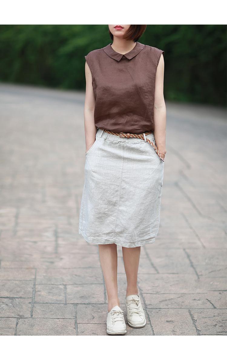 拉夏贝尔homme亚麻半身裙夏休闲a字棉麻半节裙短款文艺气质女士遮腿