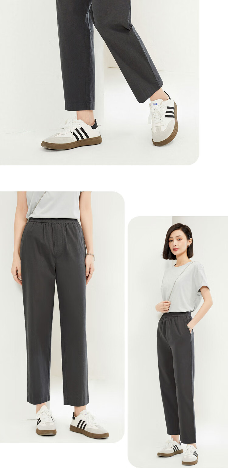 Giordano Women's Pants, New Summer 2026 Style, Pure Cotton Elastic Waist, Lightweight Casual Seven-Point Straight-Leg Trousers, 05425315 15