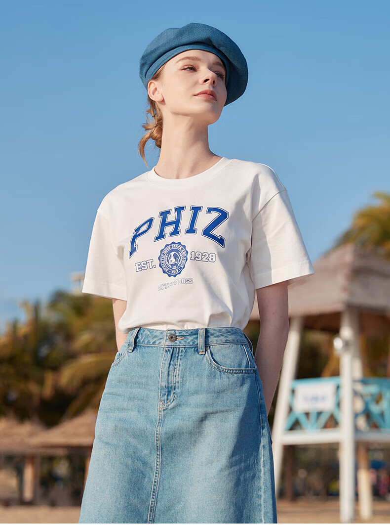 HAZZYS Women's Clothing, Summer Ladies' PHIZ Printed Loose Short Round Neck T-Shirt [Quality Assurance] 2