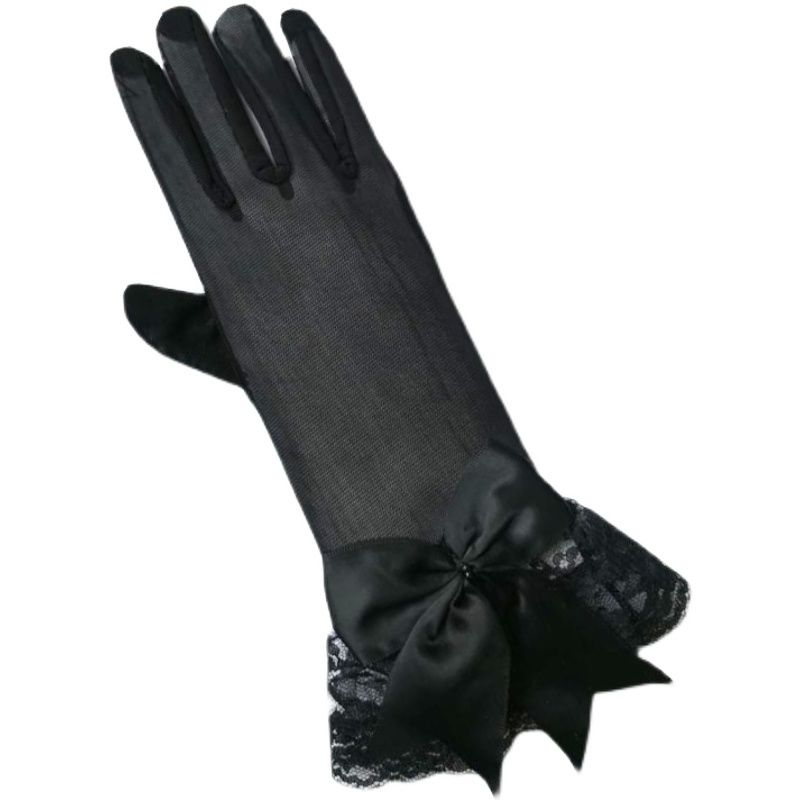 君吻 蕾丝手套lolita洋装造型复古手套气质名媛蝴蝶结蕾丝透视分指夏