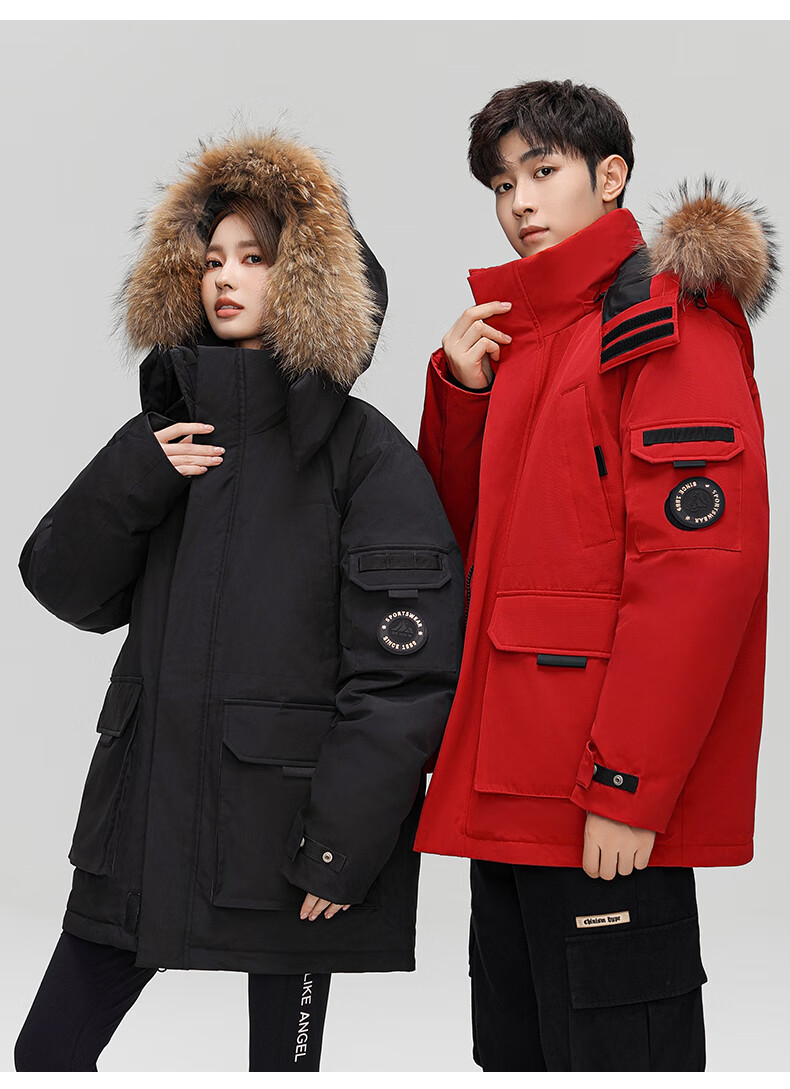 YAYA Unisex Down Jacket Winter Cold-Resistant Hooded Fashion Casual Thick Warm New Year Couple Thick Red Coat 20