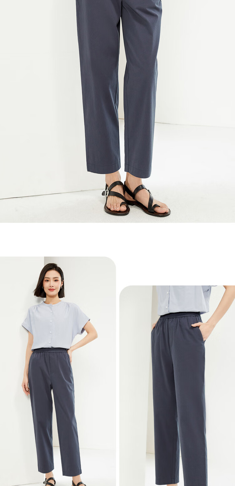 Giordano Women's Pants, New Summer 2026 Style, Pure Cotton Elastic Waist, Lightweight Casual Seven-Point Straight-Leg Trousers, 05425315 9