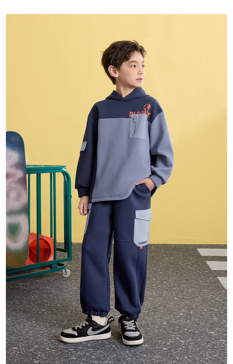 MQD Boys' Autumn New School Style Outfit for Older Children, Sports Casual Trendy Cool Styling Set, Navy Blue, Size 120 5