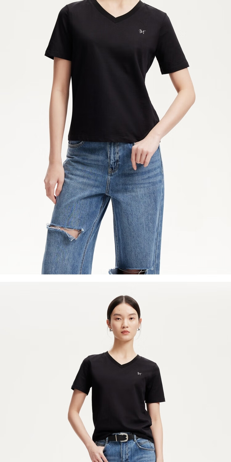 VEROMODA Women's T-Shirt, New Spring 2025 Style, Solid Color V-Neck with Letter Print, Basic T-Shirt, Comfortable And Versatile 10