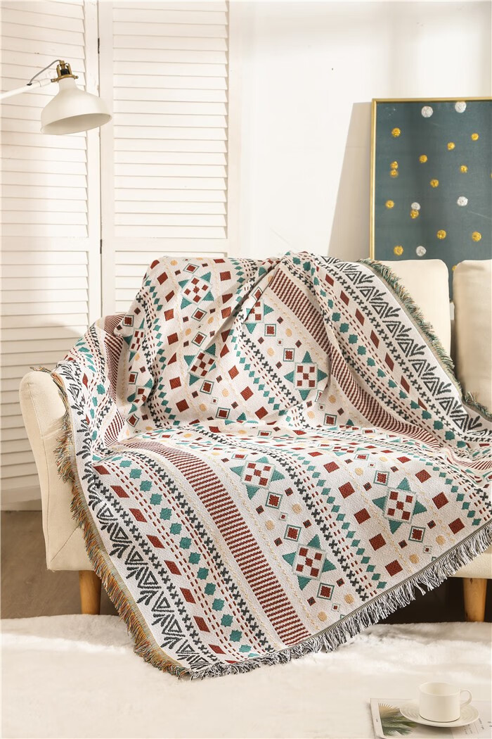 波西米亚毛毯秋季空调盖毯午睡毯民宿搭毯床尾毯巾流苏厚沙发毯子