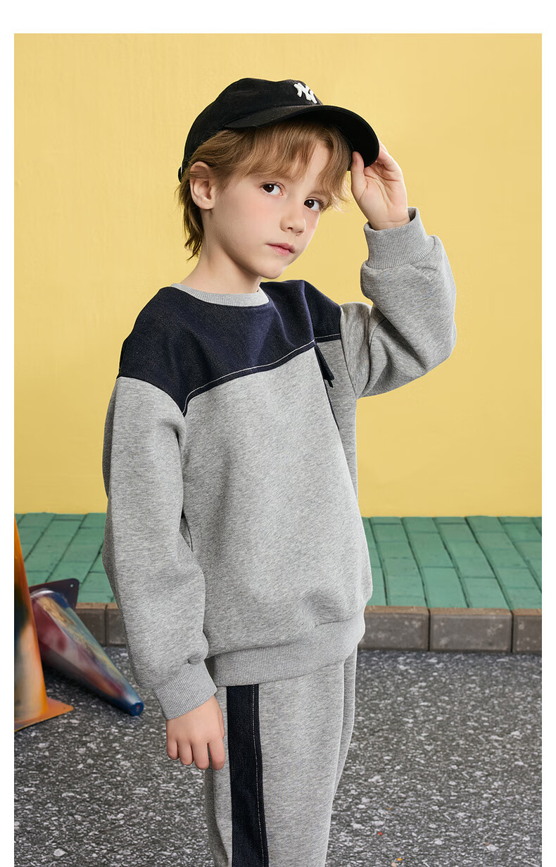 MQD Boys' Autumn New Arrival, Preppy Style Sports Casual Simple Outfit, Semi-Turtleneck Sweatshirt, Light Heather Gray, Size 110 7