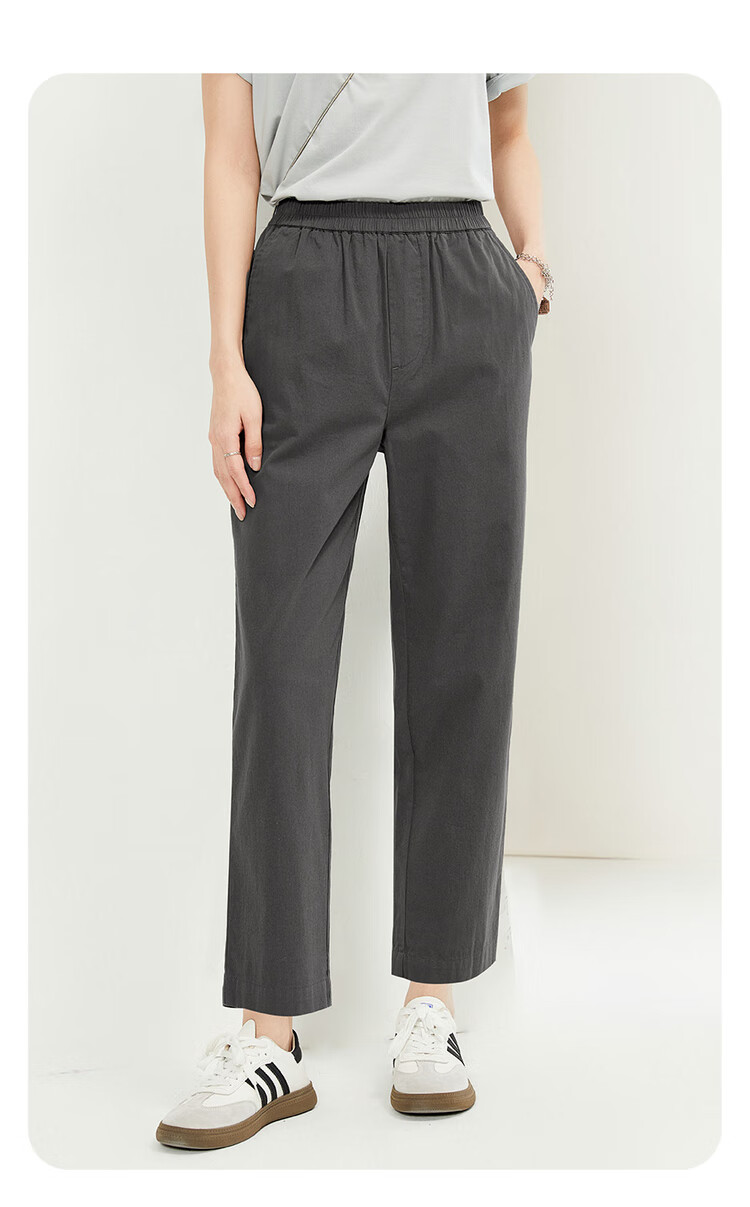 Giordano Women's Pants, New Summer 2026 Style, Pure Cotton Elastic Waist, Lightweight Casual Seven-Point Straight-Leg Trousers, 05425315 16
