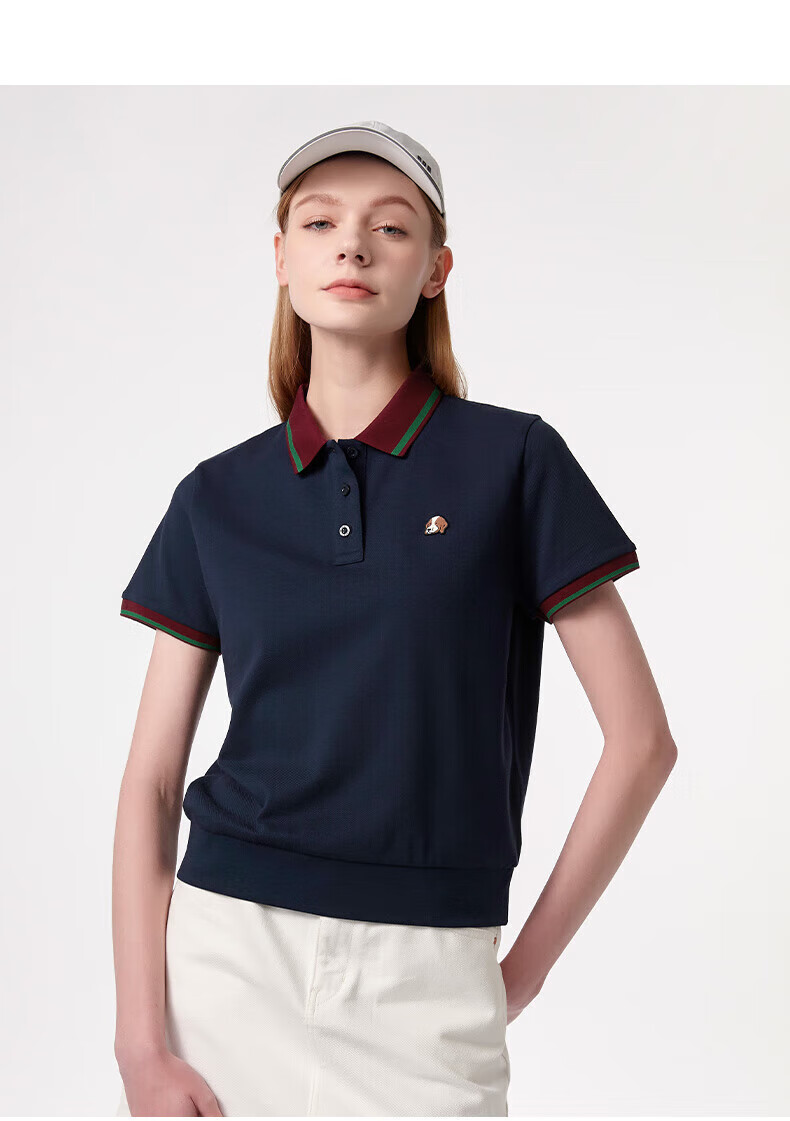 HAZZYS Women's Summer 2025 Color-Block Short Sleeve Polo Shirt ASTSE0CBX06 Navy Blue NV L (165/88A40) 13