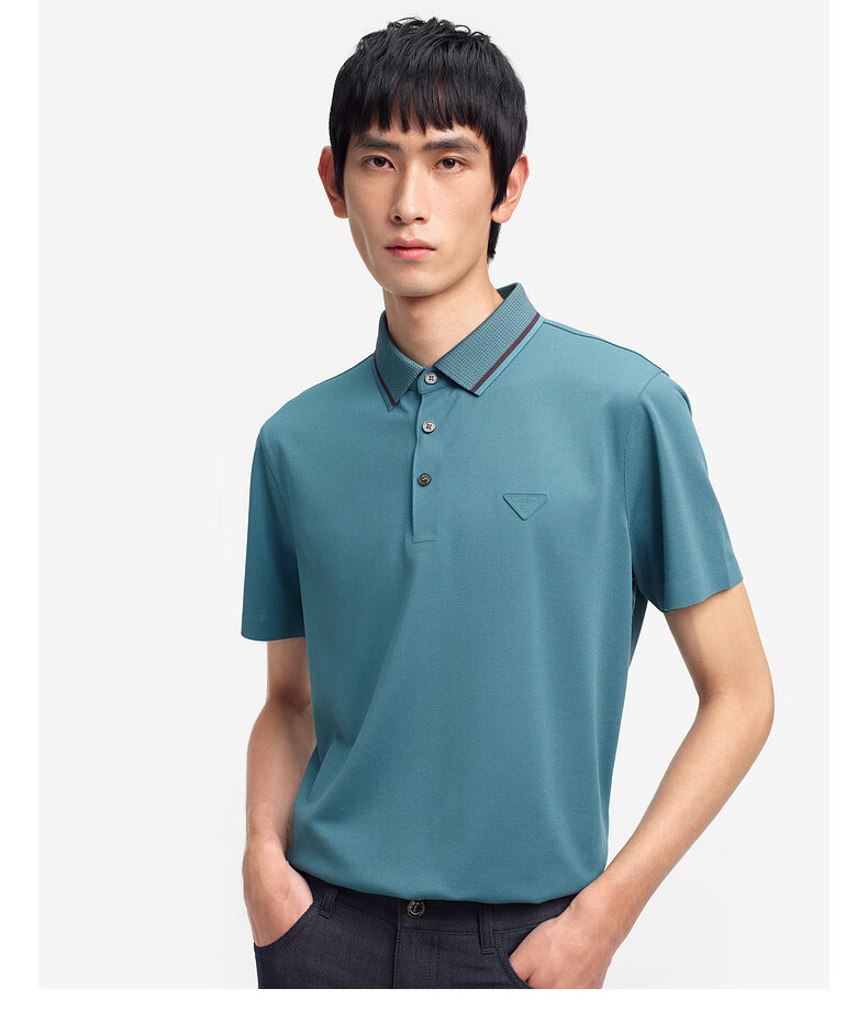 K-Boxing K-Boxing Spring And Summer Business Contrasting Color Lapel Casual Short-Sleeve Polo Shirt BTBE2382, Frost Green, 2XL 23