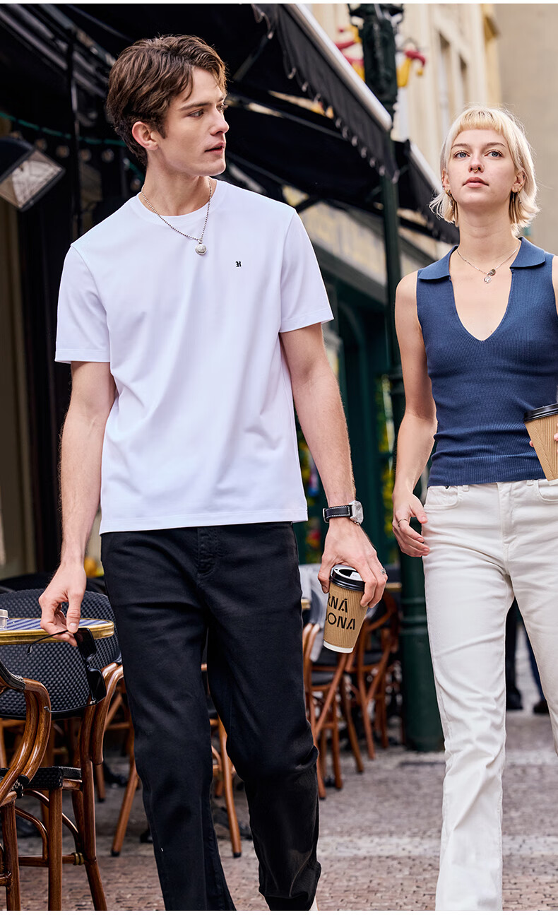 Mr.Bu Crew Neck Simple Letter Print T-Shirt for Men, Summer Wrinkle-Resistant Short-Sleeve Top, Bright Moon White 10