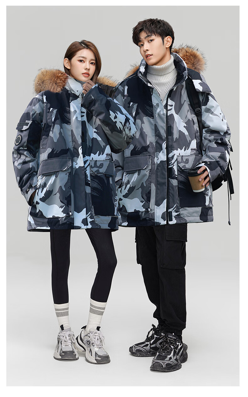 YAYA Unisex Down Jacket Winter Cold-Resistant Hooded Fashion Casual Thick Warm New Year Couple Thick Red Coat 4
