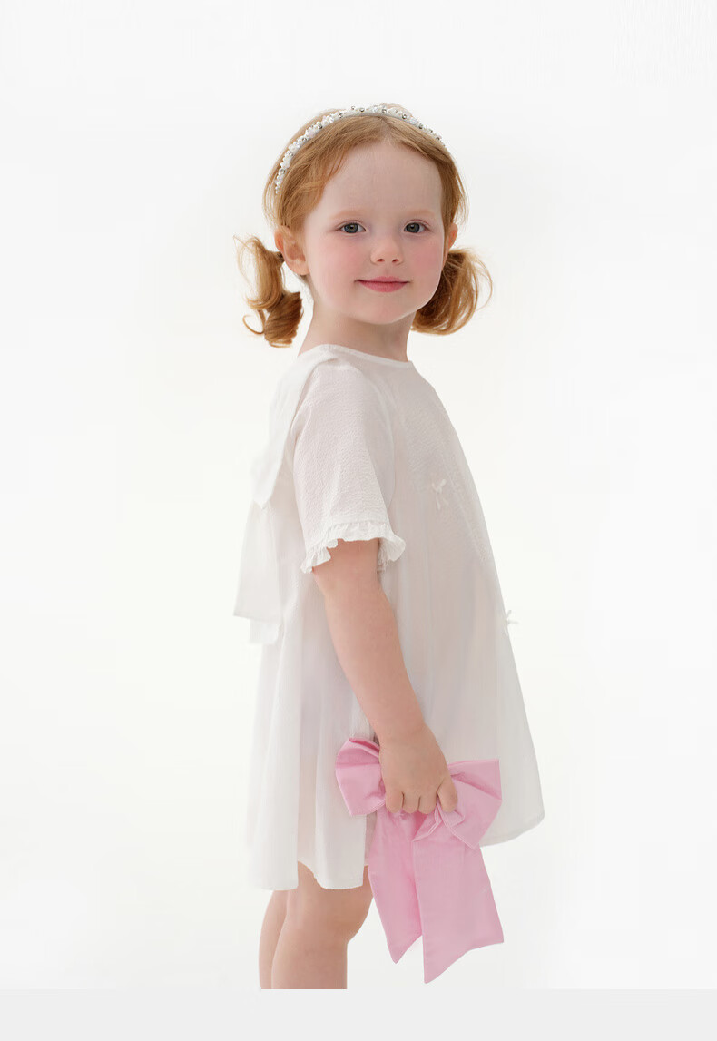 M.Latin Children's Clothing, Girls' Summer Dress, New Style for Summer 2025, Short-Sleeved Dress with Bow Design for Young Girls 4