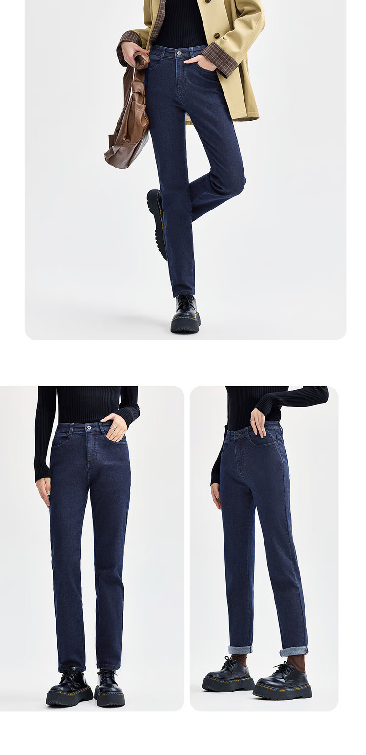 Giordano Women's Jeans with Warm Fleece Lining, Cat Whisker Brushed Slim-Fit Leggings, Slimming Tight-Fit Croissant Pants 05414068 11