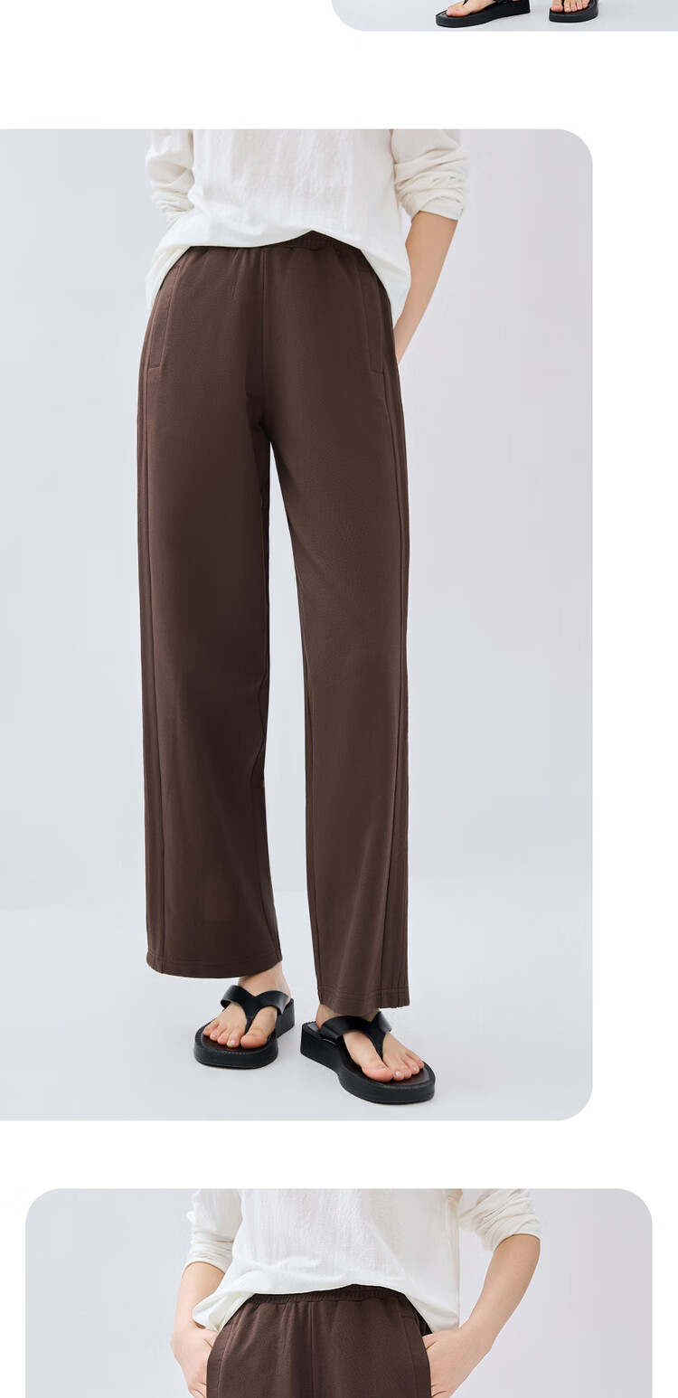 Giordano Women's Cotton Side Bone Pleated Wide-Leg Pants with Elastic Waist, Knitted Casual Sports Trousers 05415455 13
