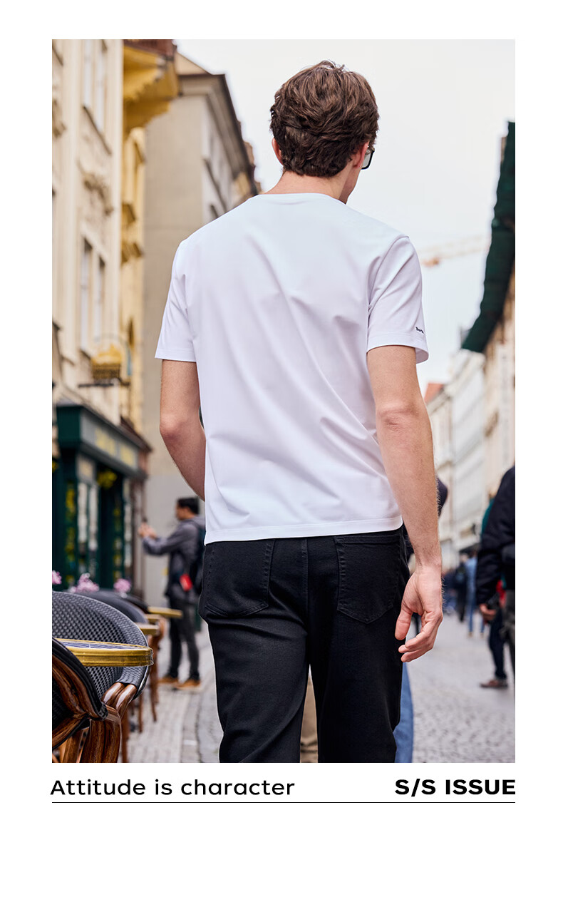 Mr.Bu Crew Neck Simple Letter Print T-Shirt for Men, Summer Wrinkle-Resistant Short-Sleeve Top, Bright Moon White 12