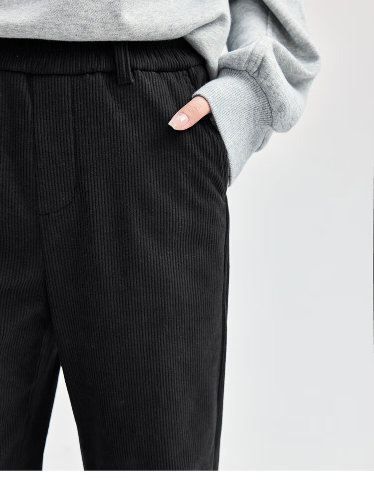 Giordano Women's Corduroy Pants with Brushed Fleece Lining, Retro Style Elastic Waist Casual Trousers for Women 05414670 12