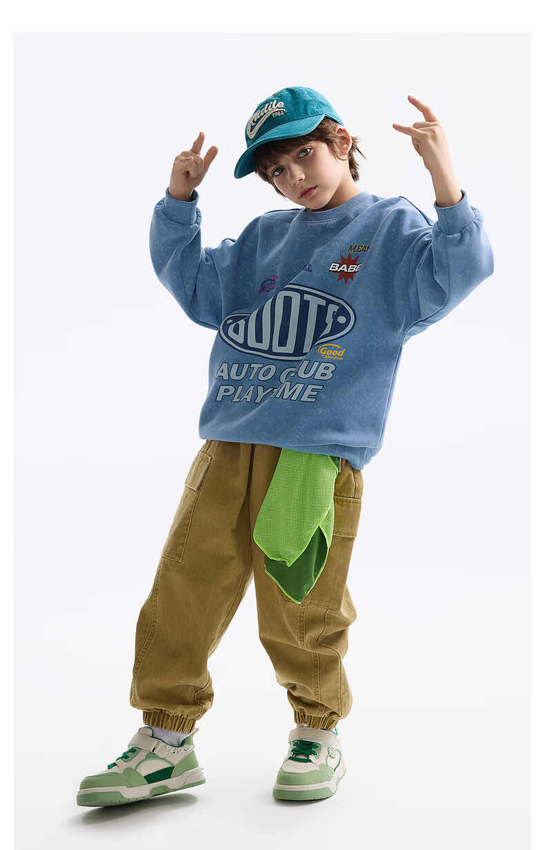 MQD Boys' Autumn New Style Children's Round Neck Street Fashion Loose Drop-Shoulder Sweatshirt for Older Kids, Light Denim Blue, Size 130 8