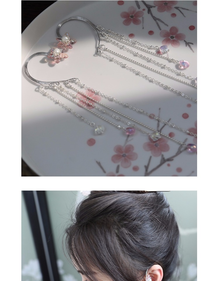 手工古风耳饰仙女风七彩捷克流苏耳环耳挂汉服配饰 一支价(戴右边)