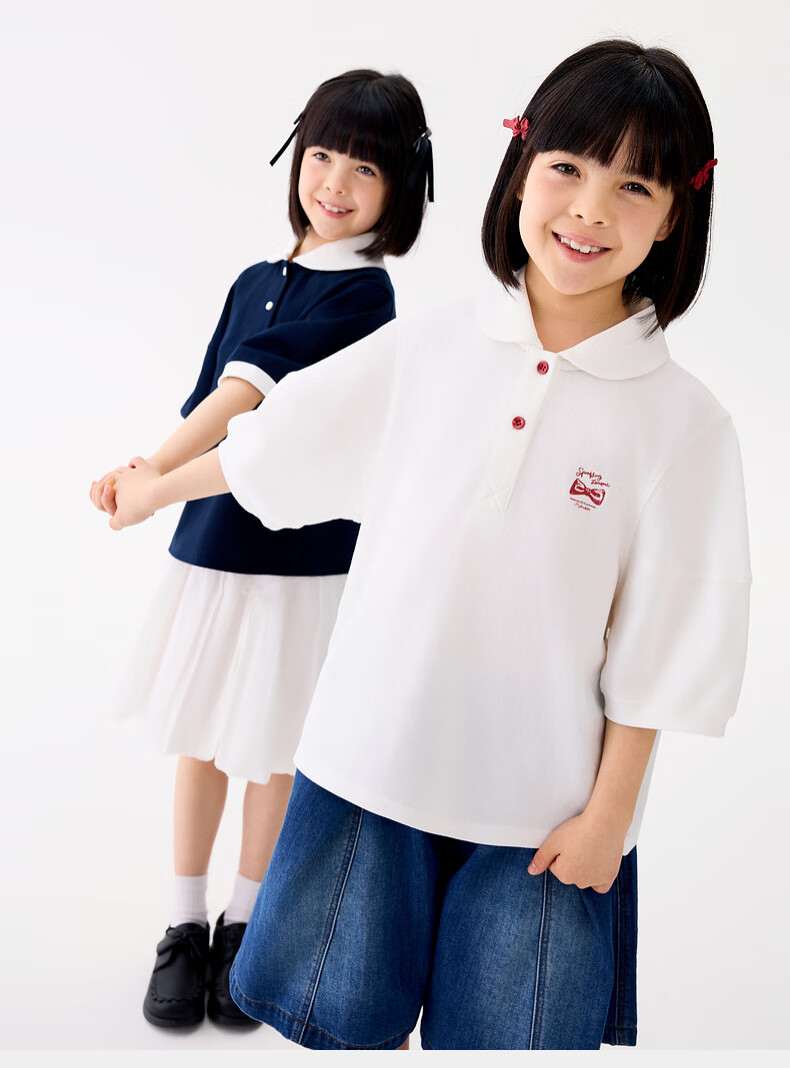 M.Latin Children's Clothing, Kids' T-Shirt, Summer 2025 New Style, Girls' Big Kids Doll Collar Polo Collar Short Sleeve T-Shirt 1