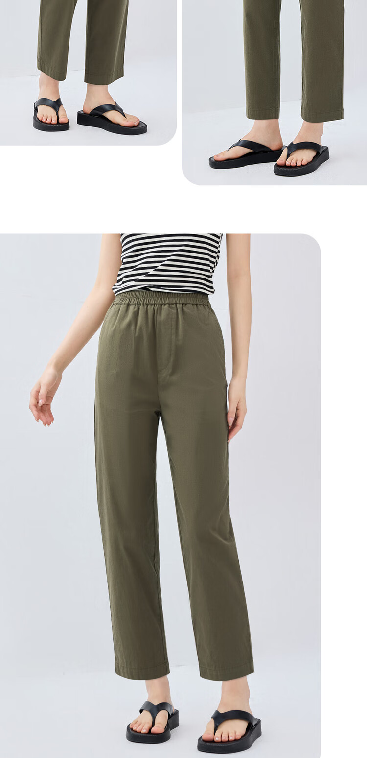 Giordano Women's Pants, New Summer 2026 Style, Pure Cotton Elastic Waist, Lightweight Casual Seven-Point Straight-Leg Trousers, 05425315 12