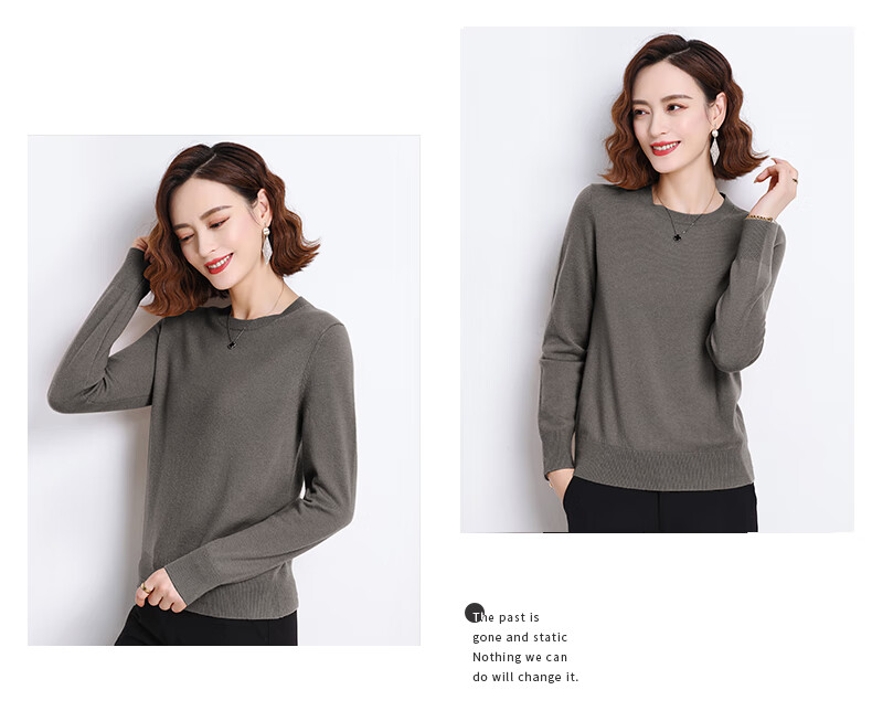 Hengyuanxiang 100% Pure Wool Women's Sweater Autumn Winter Crew Neck Casual Elegant Knit Warm Base Shirt Top 29