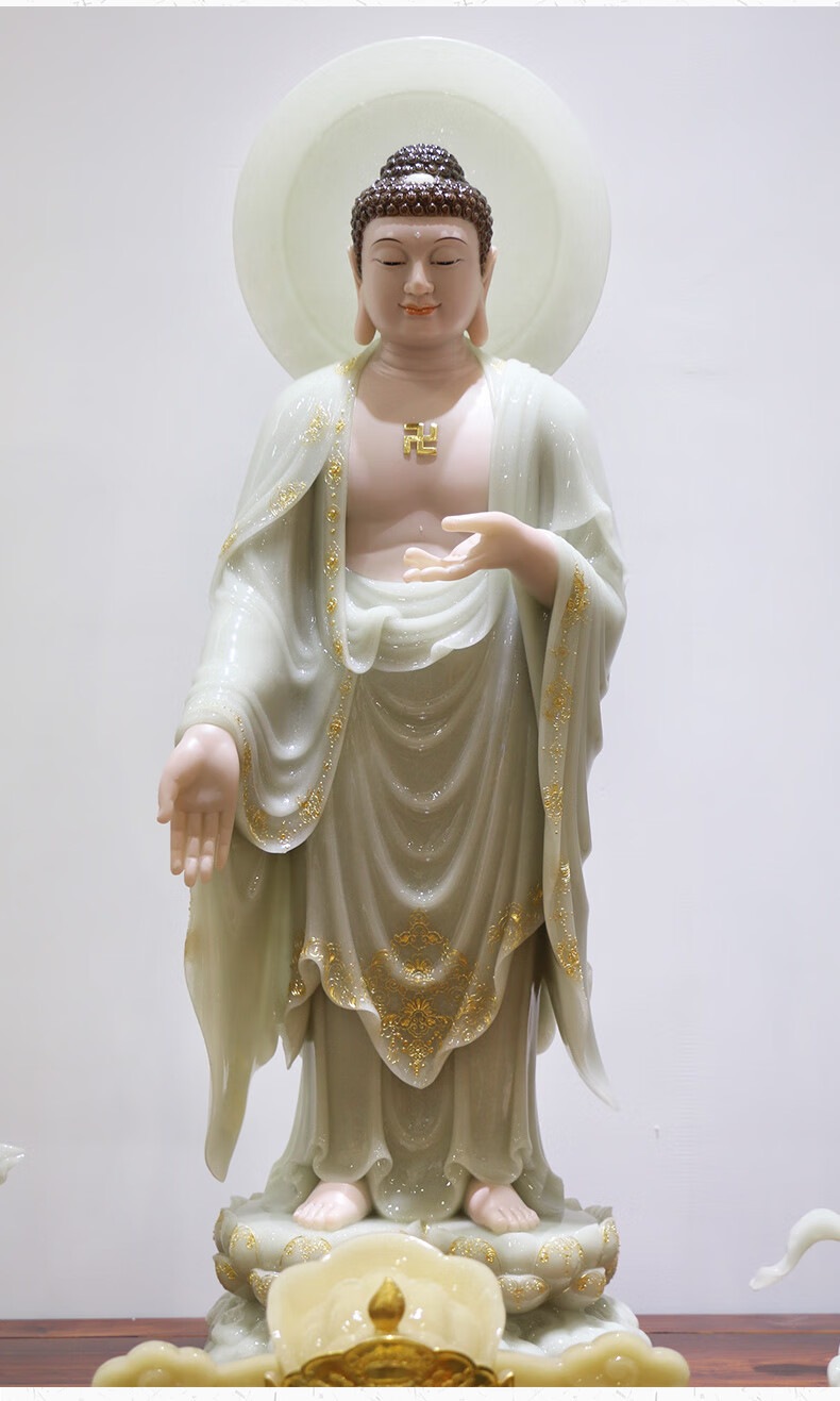 三漫陀观世音菩萨庄严佛像玉石摆件居家供奉装饰观音菩萨像佛教品 高