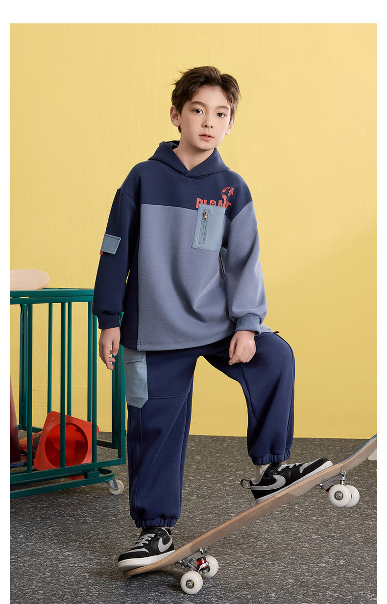 MQD Boys' Autumn New School Style Outfit for Older Children, Sports Casual Trendy Cool Styling Set, Navy Blue, Size 120 4