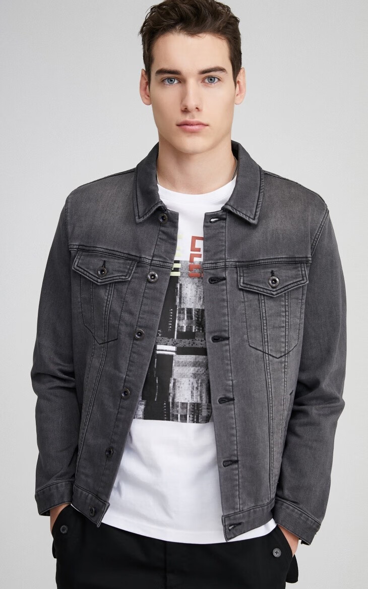 杰克·琼斯(jack&jones)含棉水洗机能男牛仔夹克外套420157502 j09深