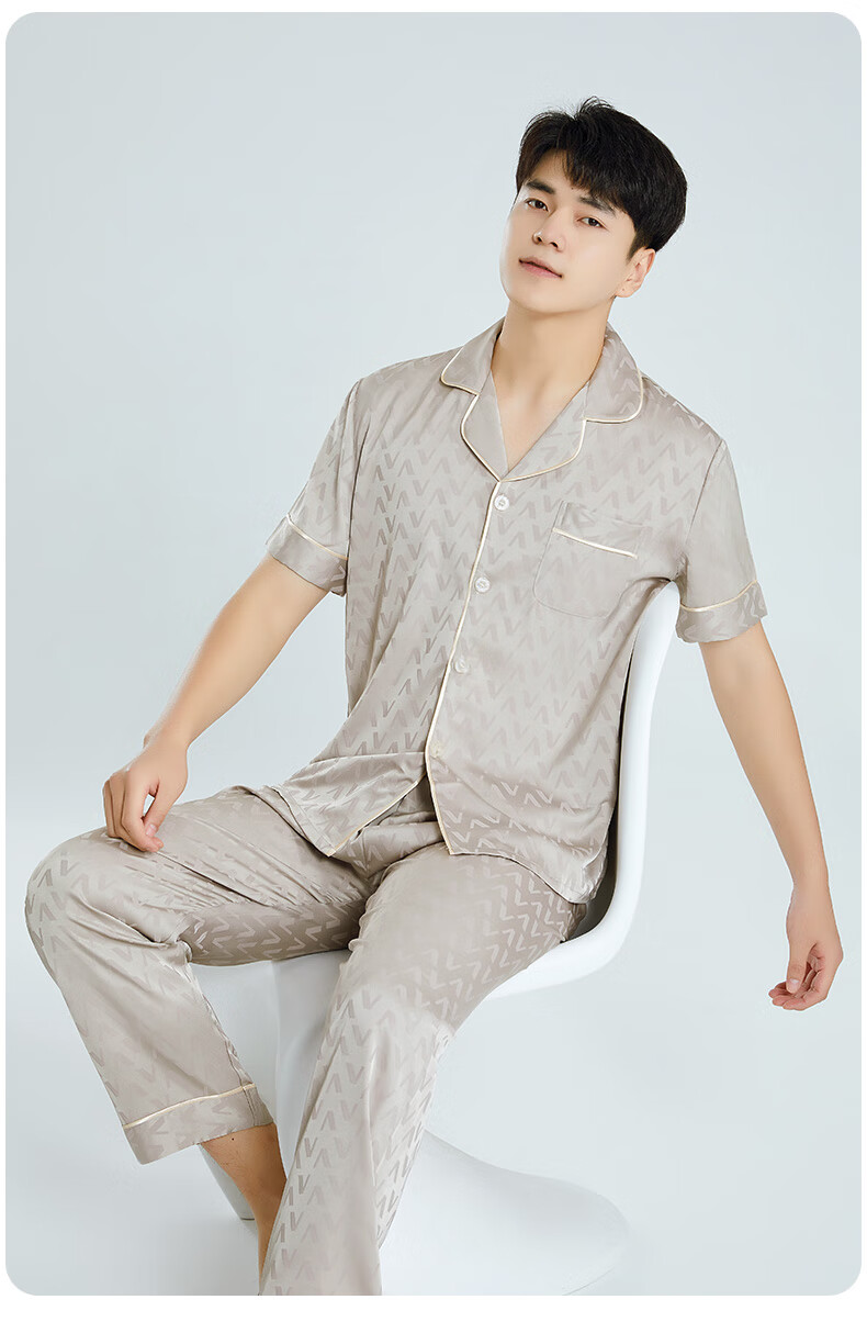 QUEEN.EASY Ice Silk Pajamas for Men, Summer High-End Simple Cool-Feeling Home Wear Set, Gift for Boyfriend Or Husband 2