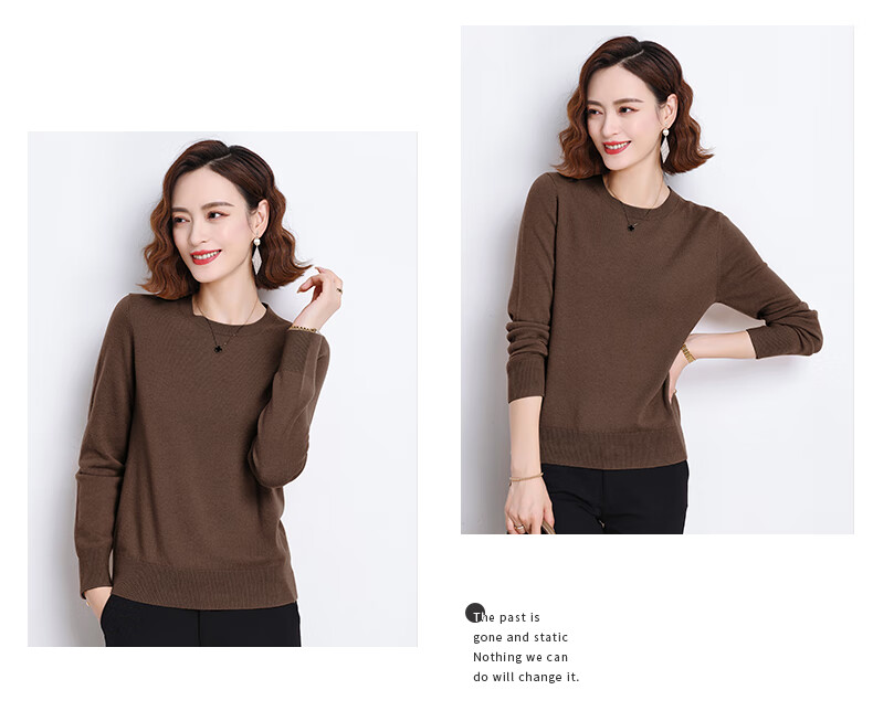 Hengyuanxiang 100% Pure Wool Women's Sweater Autumn Winter Crew Neck Casual Elegant Knit Warm Base Shirt Top 22