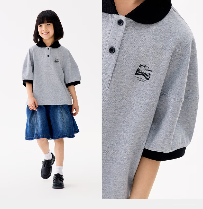 M.Latin Children's Clothing, Kids' T-Shirt, Summer 2025 New Style, Girls' Big Kids Doll Collar Polo Collar Short Sleeve T-Shirt 17
