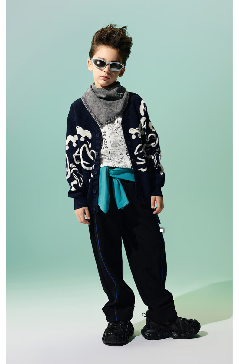 MQD Children's Sweater Autumn New Boys Jacquard Versatile National Style Sweater Navy Blue 130 5