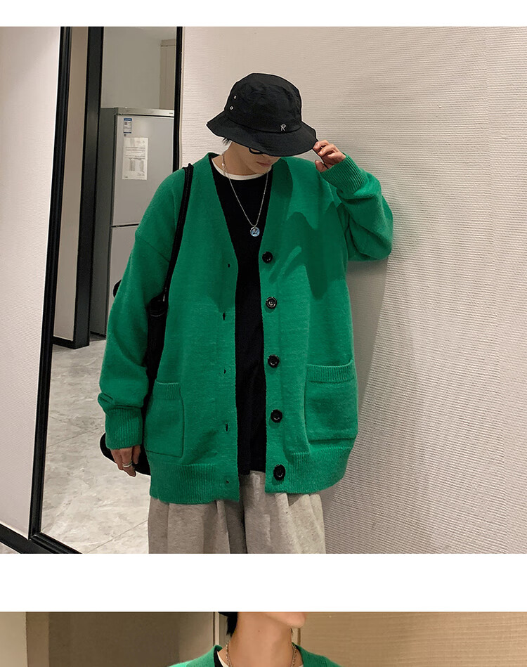 温莱蔓莎 青果领毛衣男青果领毛衣男开衫秋冬季加厚宽松慵懒风针织衫