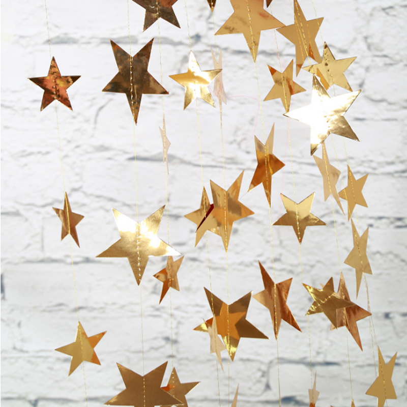 世绣 教室毕业装饰品 金色星星挂饰4米银色小星星婚礼派对节日吊坠