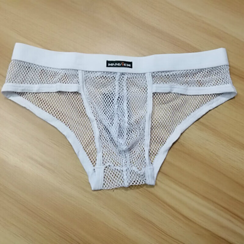 姿秀可男士低腰小三角内裤窄边性感夏季孔男内裤纱全透短裤镂空透明